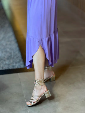 VESTIDO MIDI EM VISCOSE COM DECOTE V AZUL