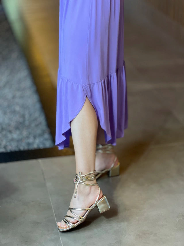 VESTIDO MIDI EM VISCOSE COM DECOTE V AZUL